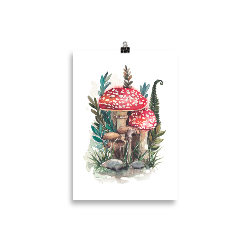 Plakat z ilustracijo praproti in mušnic (21×30, 40×50 ali 50×70, barva zelena, rdeča) - slika 2